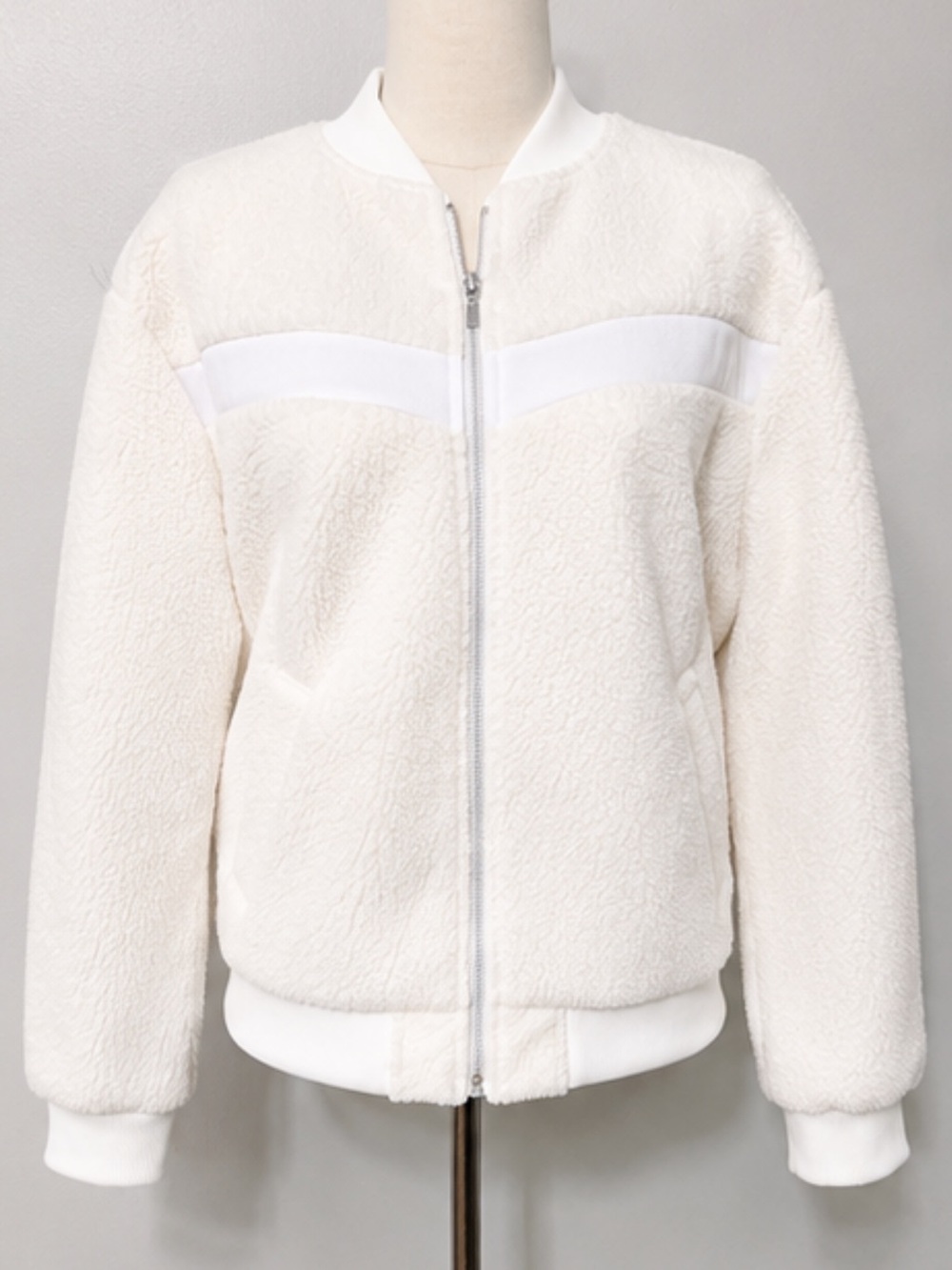 Zyia Flying‎ V Sherpa Bomber Jacket Ivory Silver Lake Saloon Cozy Lounge Layer L